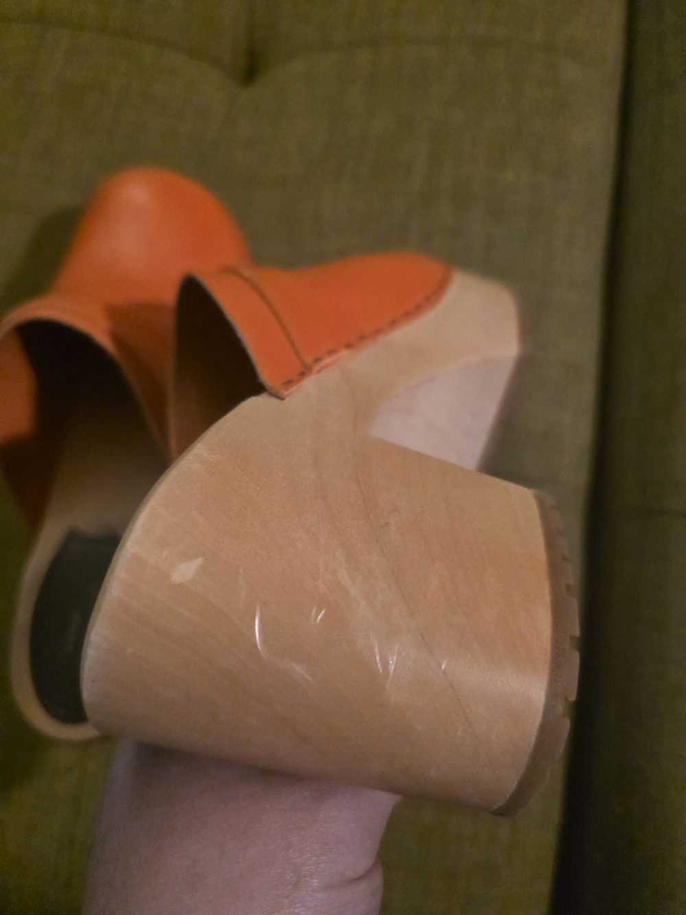 Swedish Hasbeens Orange Leather Clogs - Picture 5 of 9